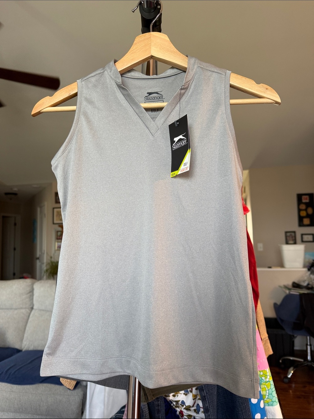 Slazenger Youth Med Light Gray V-Neck Sleeveless Performance Tank